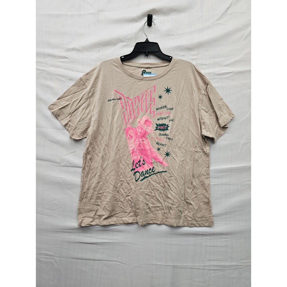 David Bowie Womens Let's Dance Graphic T-Shirt Tan Cotton Casual Size Large